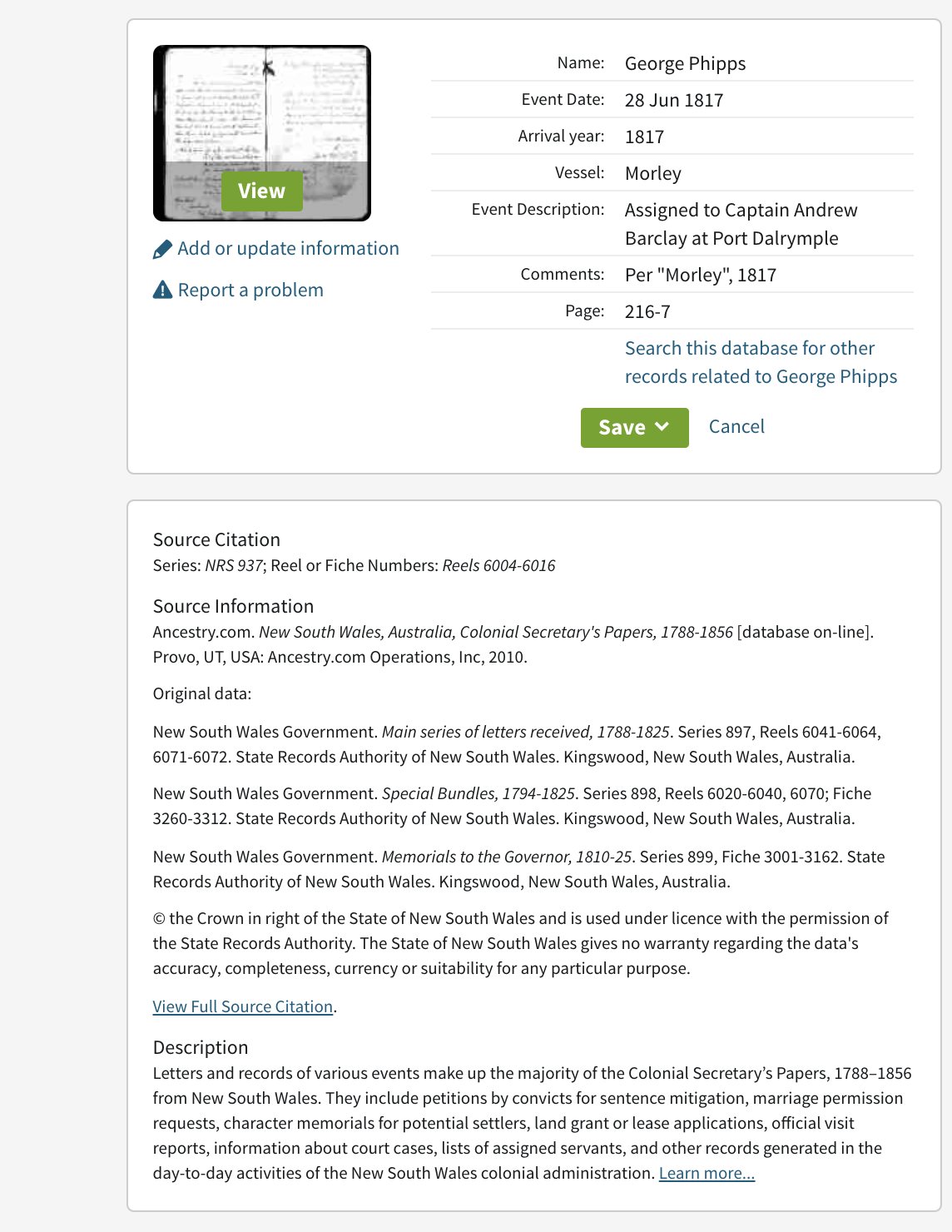 NSW Colonial Secretary’s Papers, 1817
