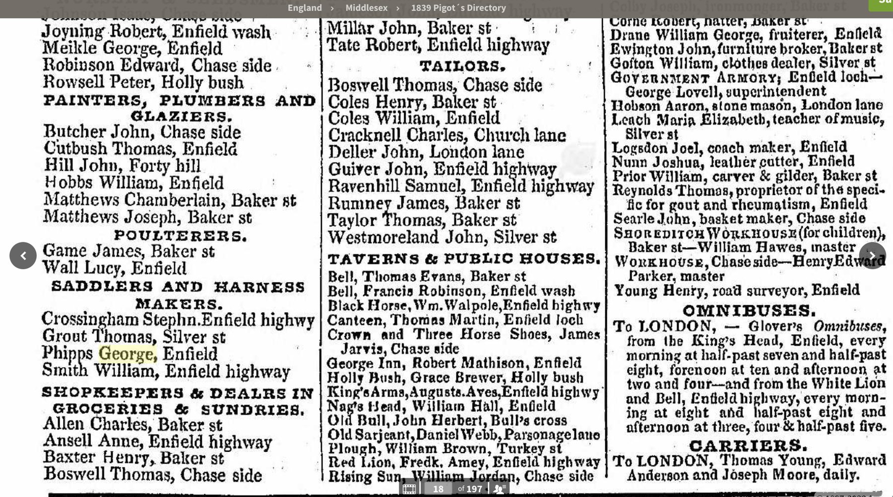 Pigot’s Directory, Middlesex, 1839