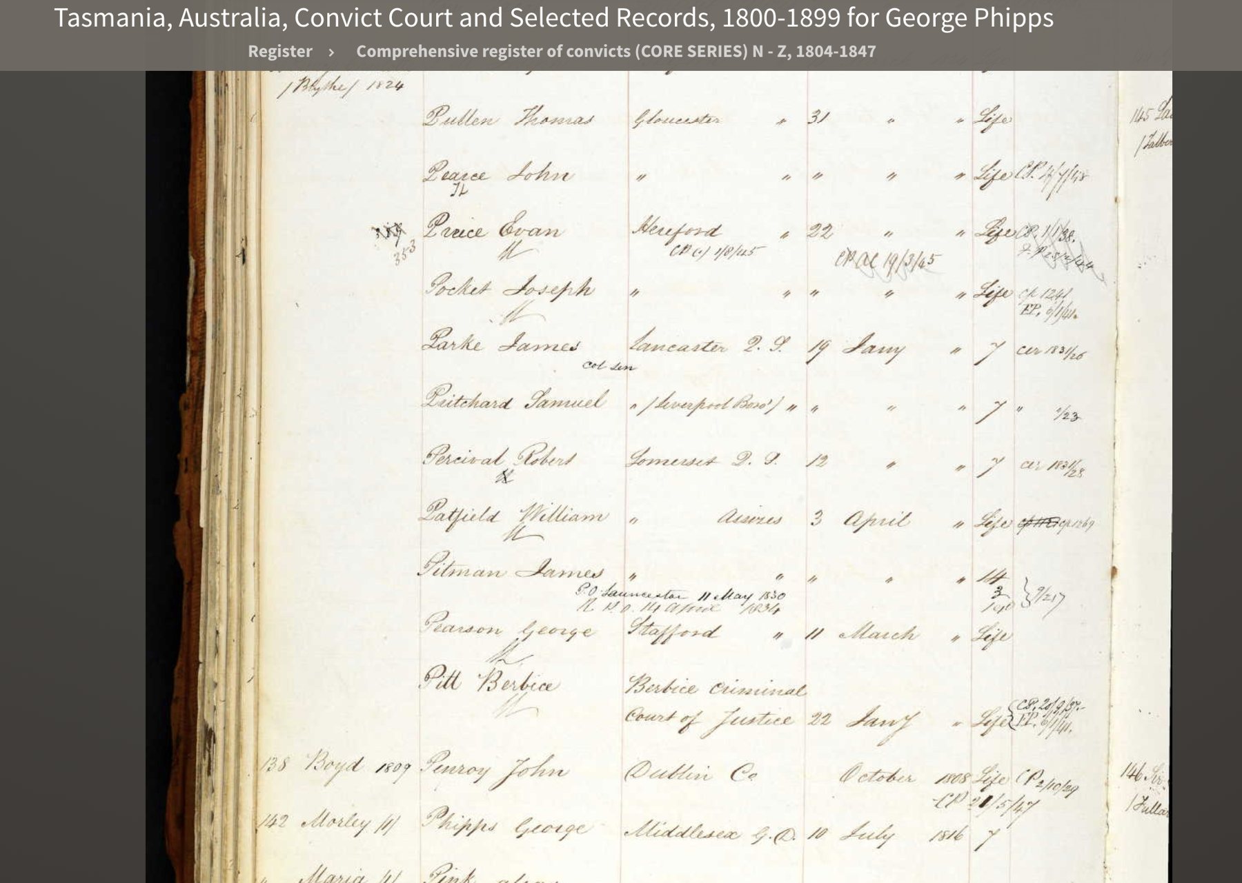 Tasmanian convict register